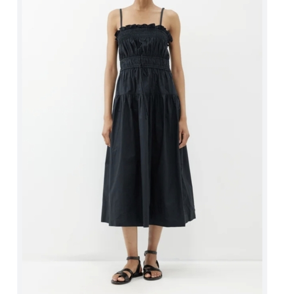 Ulla Johnson Lisbet Black Cotton Poplin Midi Dress Size 16 - Picture 1 of 8
